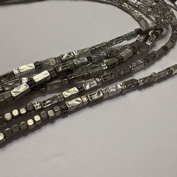 Chico’s Women's Silver Tone Multi Strand Metal Tube Beaded Necklace - Picture 7 of 8